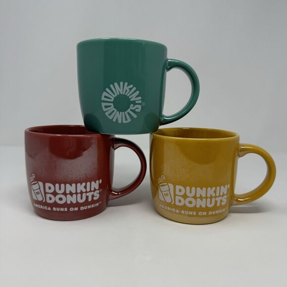 Lot Of 3 Iridescent Orange Red Teal 2014 Dunkin' Donuts Coffee Mugs Cups - Picture 1 of 5